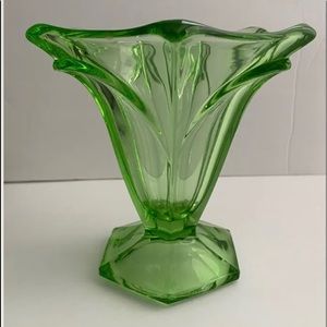 Art Deco Green Fluted Vase